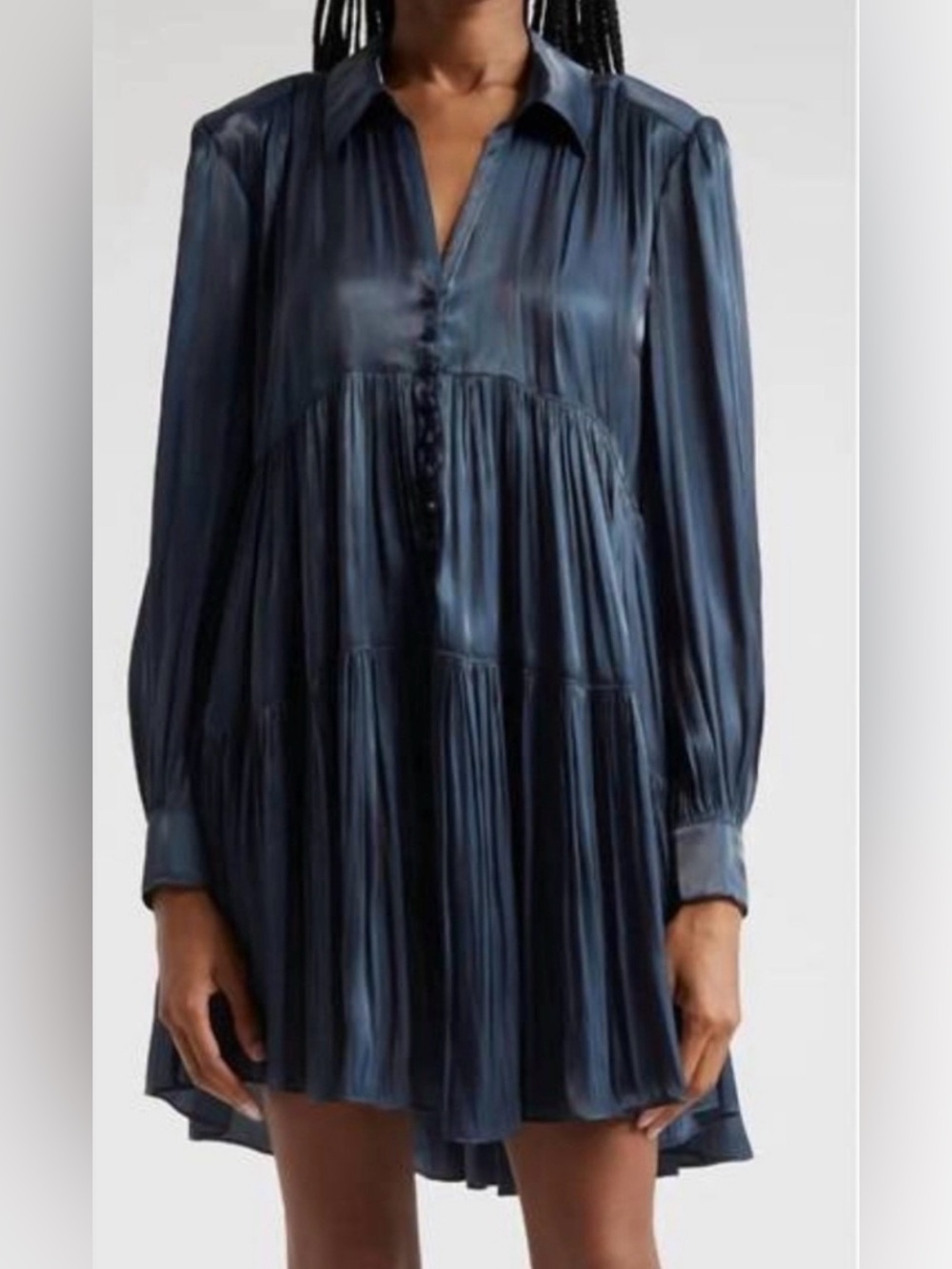 cinq a sept Teal Pleated Midi Shirt Dress